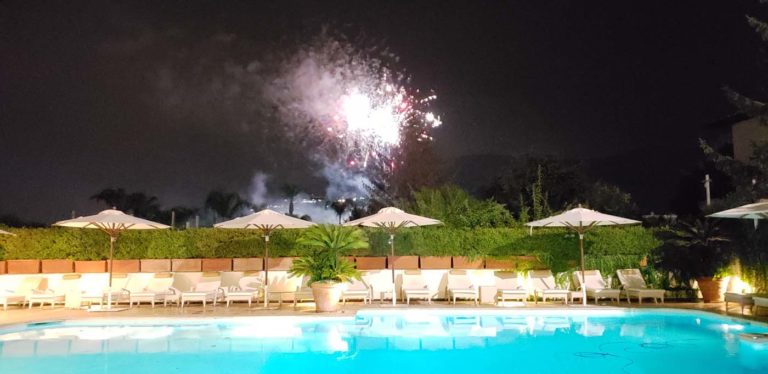 Italy Amalfi Coast fireworks over the pool landscape